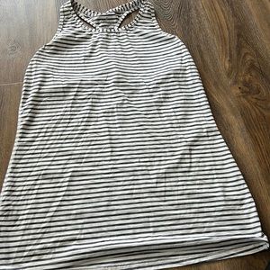 Athleta navy and white striped raceback tank
